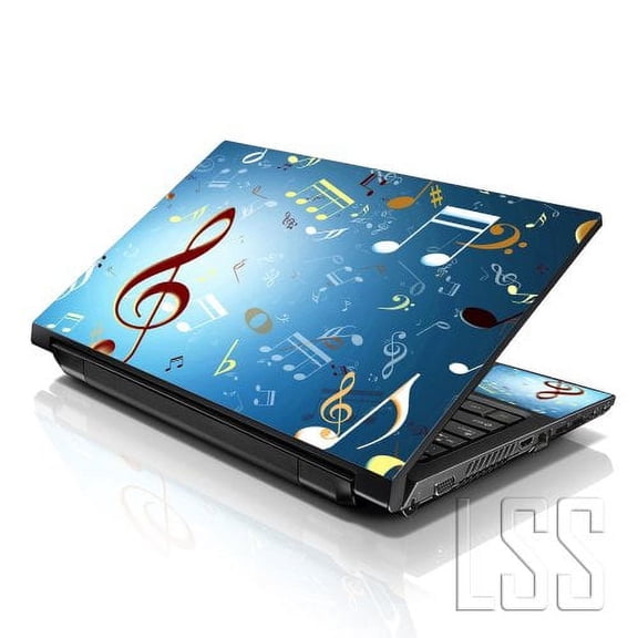 LSS 15 15.6 Inches Laptop Notebook Skin Sticker with 2 Wrist Pads - Reusable Cover Protector Vinyl Sticker Cover Decal Fits 13" - 16" - Music Notes Pattern