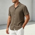 thumbnail image 2 of Mens Casual Textured Shirts Knit Summer Beach Vacation Short Sleeve Button Down Tops Brown, 2 of 9