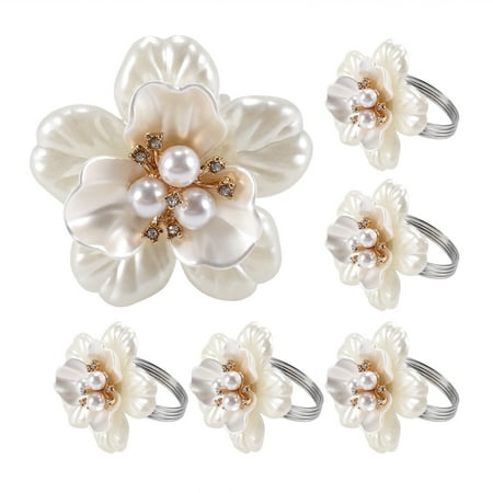 

Pearl Flower Napkin Rings Set of 6 for Wedding Birthday Party Dining