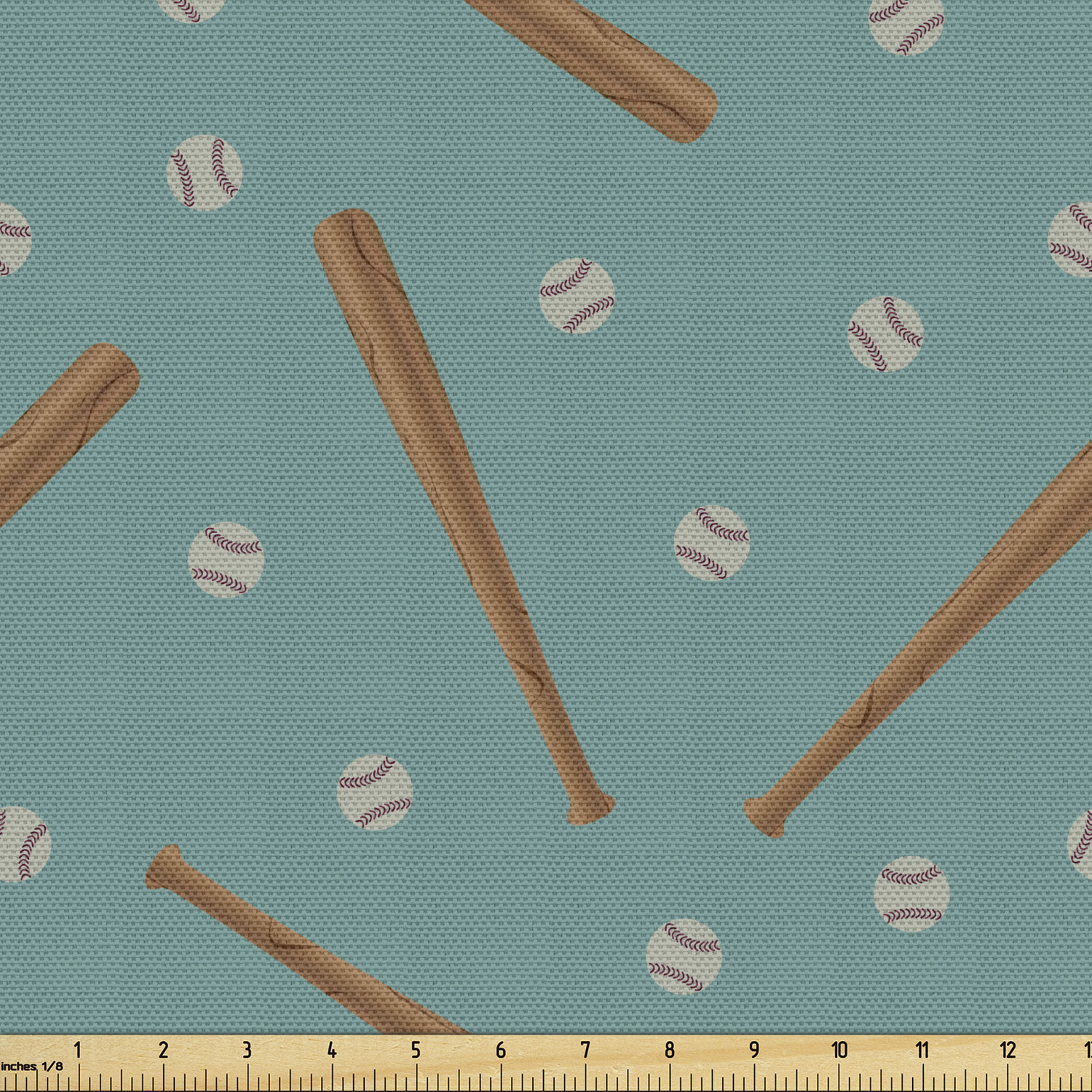 Baseball Fabric by the Yard, American Sports Themed Bats and Balls