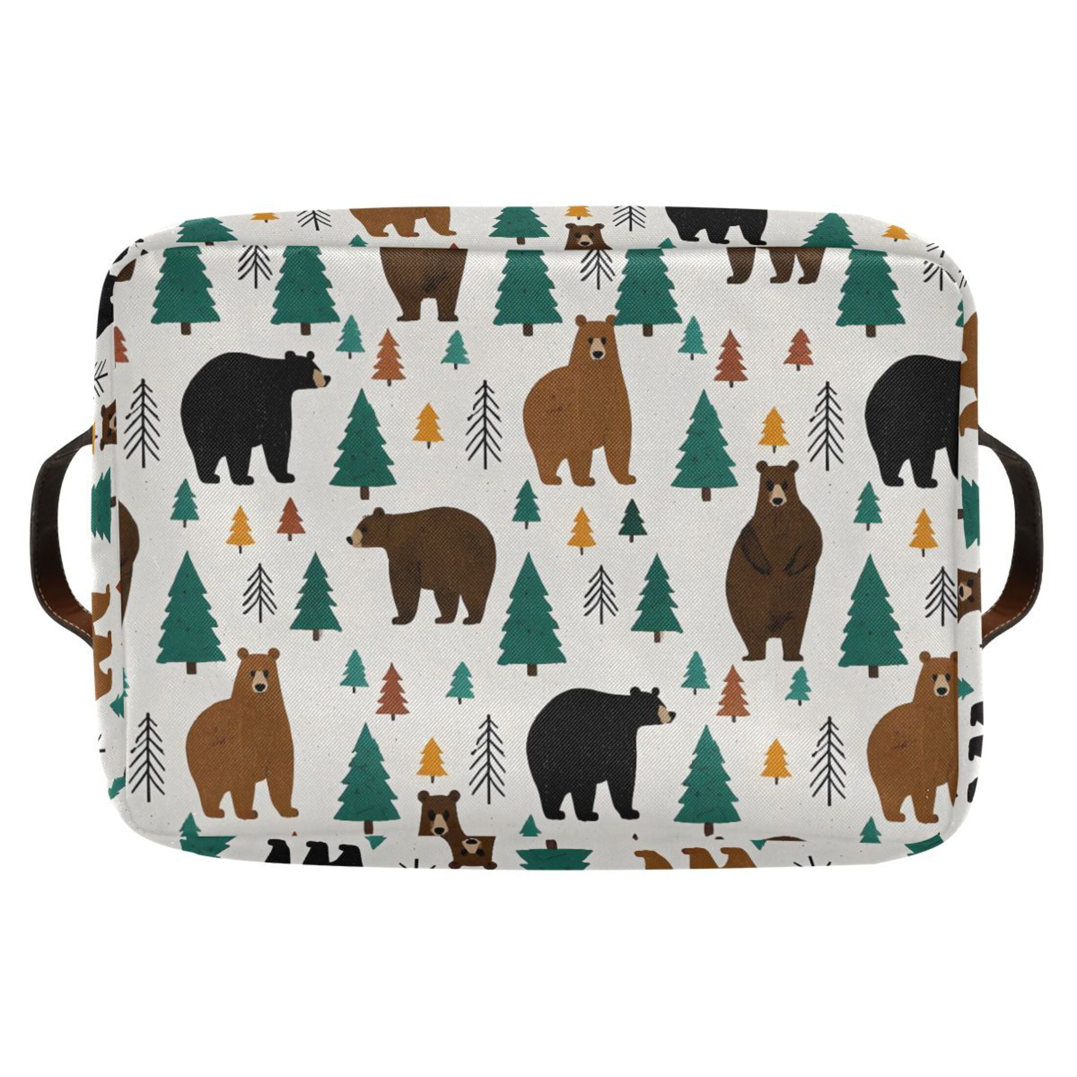 Storage Bins with Handle Fabric Organizer Basket Foldable Box 1 Pack Bear Forest 14.2x10.2x8.3