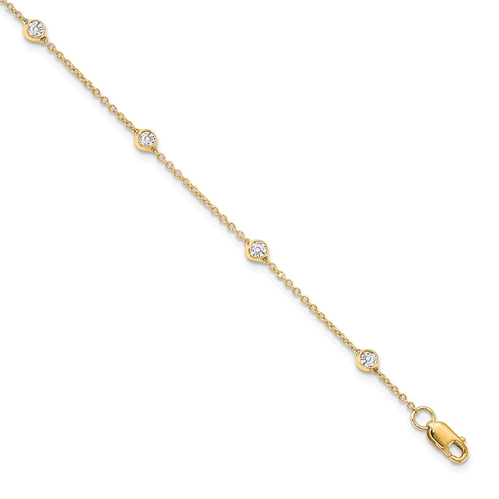 14K Yellow Gold bracelet with Stations Rolo Diamond, Lab Grown Round 7 in 1.2 mm