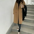 thumbnail image 4 of Women Winter Overcoat Turn-down Collar Pockets Solid Color Double-breasted Thickened Loose Fit Coat Thermal Long Sleeved Commuting Dating Spring Fall Winter Coat, 4 of 8