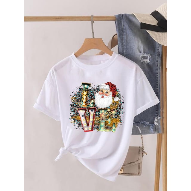 Camiseta de manga corta con estampado de árbol para mujer, blusa bonita de los años 90, ropa de Navidad, camiseta estampada