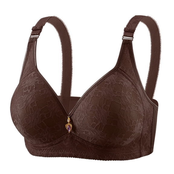 Lace Bras for Women Full Coverage Wireless Bra Padded Seamless Bralettes Supportive Comfortable Basic Everyday Bras Coffee 38