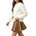 thumbnail image 2 of ITSAME Girls Outfit Set Knit Long Sleeve Pullover Top and Skirt 2-Piece Fall Winter Comfy Casual Set Coffee Size 2T, 2 of 6