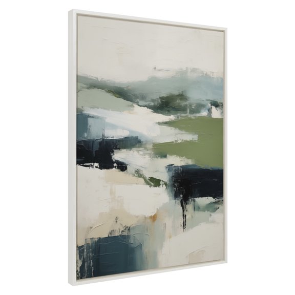 Kate and Laurel Sylvie Skyline II Framed Canvas Wall Art by Amy Lighthall, 31.5x41.5 White, Modern Abstract Landscape Art for Wall
