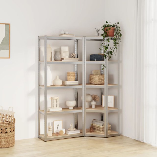 vidaXL 5-Layer Shelves 2 pcs Silver Steel&Engineered Wood