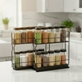thumbnail image 2 of Heavy-duty Double-layer Sliding Spice Rack Organizer with Labels - Adjustable Metal Kitchen Cabinet Storage Rack, Space-saving Sliding Mechanism, Jars Not Included - Perfect for Pantry and Kitchen, 2 of 5