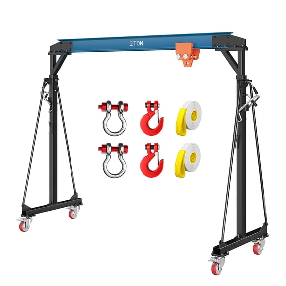 2 Ton Gantry Crane,Adjustable Height Hook Crane(8-12 FT),4400Lbs Shop Lift Hoist with Manual Trolley, Hook & Shackles for Factories, Warehouses