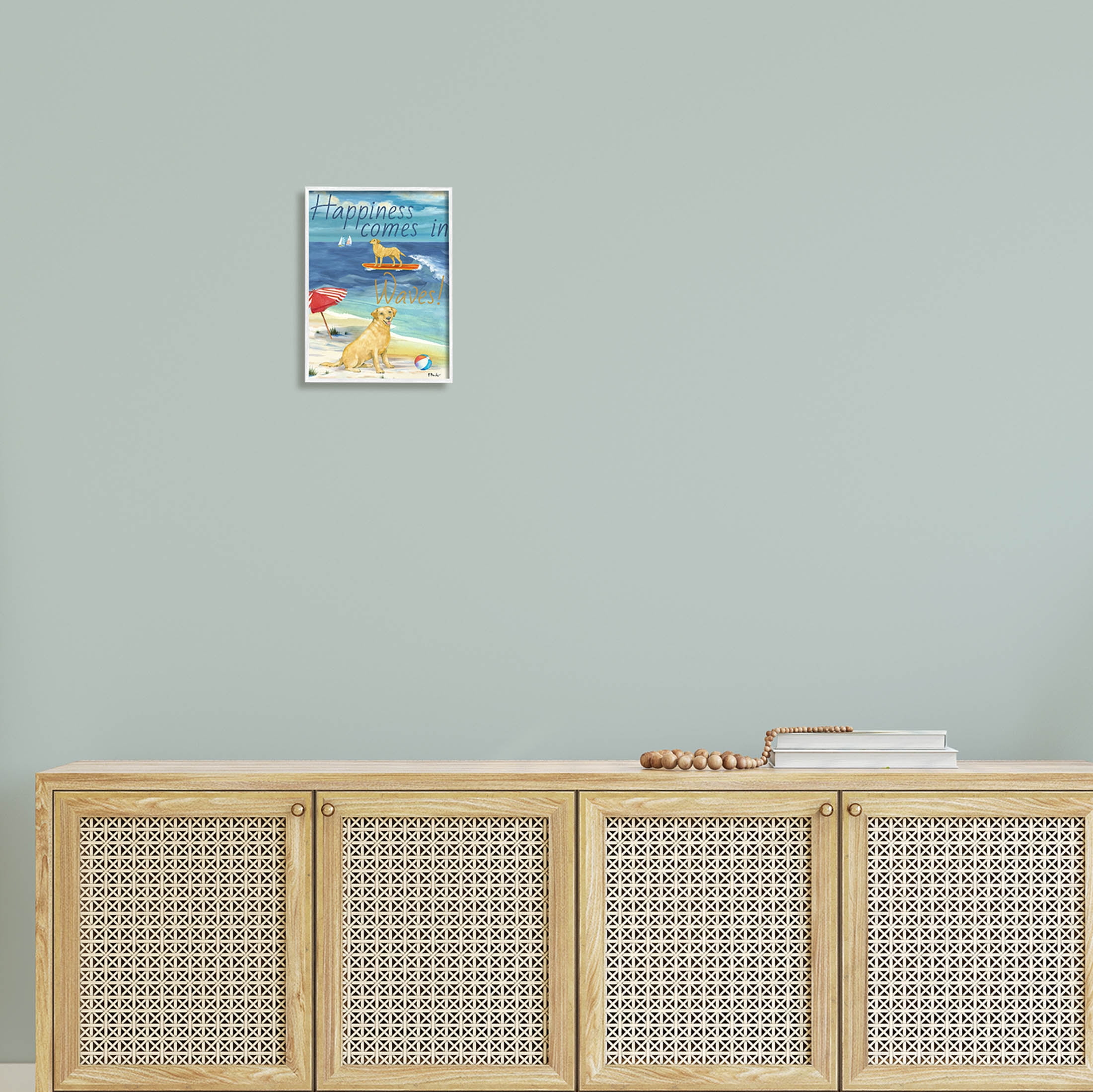 Stupell Industries Surf Pup Happiness in Waves Graphic Art White Framed Art Print Wall Art, Design by Paul Brent