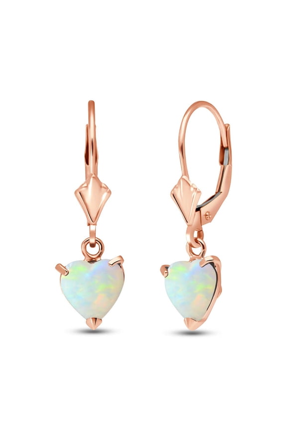 1.3 Carat 14k High Polished Solid Rose Gold Leverback Earrings Natural Opal