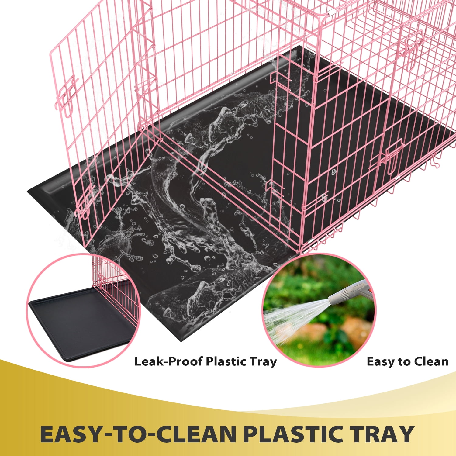 Dog Crates for Large Dogs 48 Inch Folding Mental Wire Crates Outdoor and Indoor Pet Dog Cage with Double-Door, Divider Panel, Removable Tray, Pink