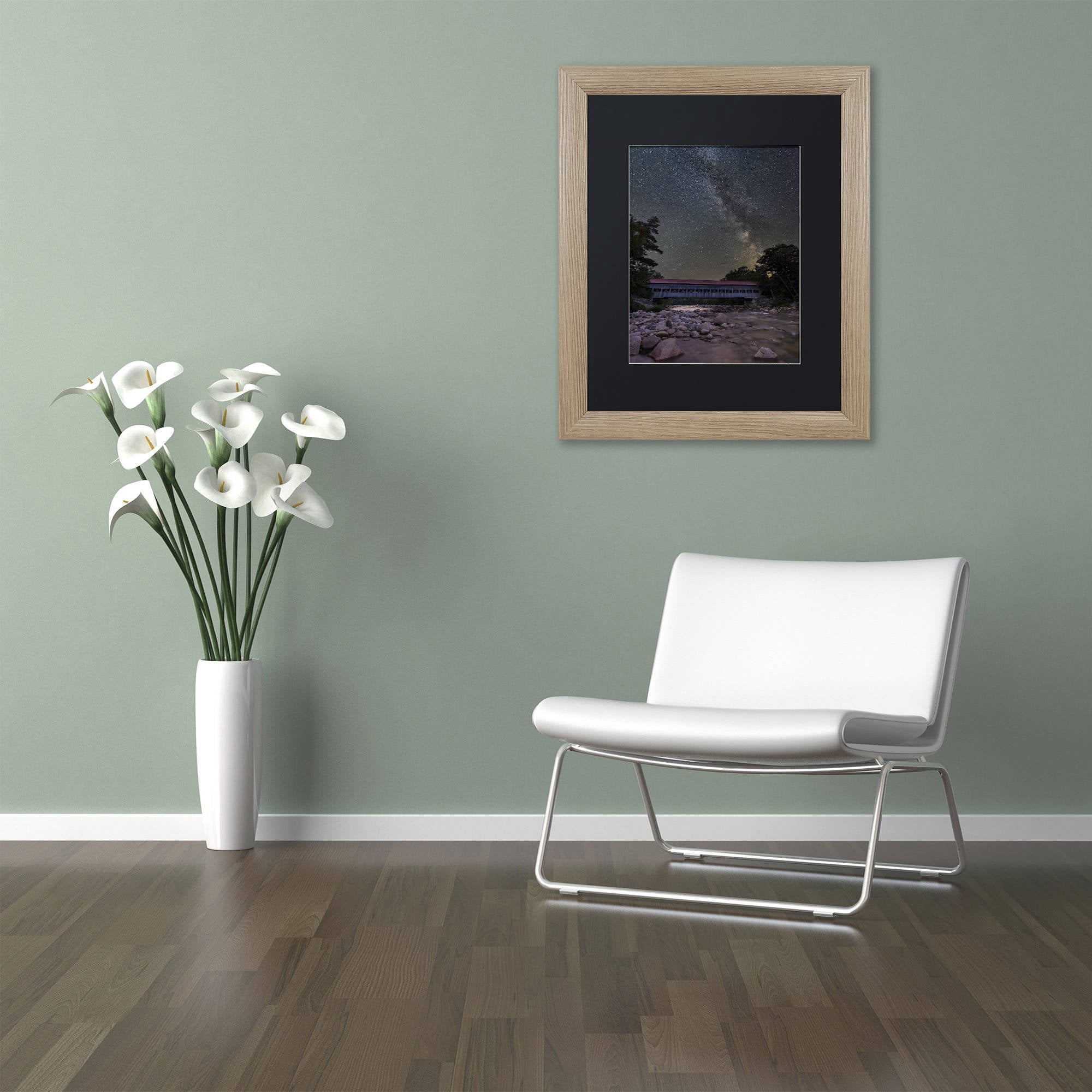 Trademark Fine Art "Swift River Night" Canvas Art by Michael Blanchette Photography Black Matte, Birch Frame