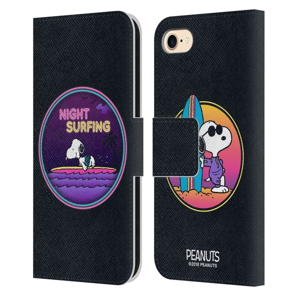 Head Case Designs Officially Licensed Peanuts Snoopy Aloha Disco Night Surfer Leather Book Wallet Case Cover Compatible with Apple iPhone 7 / 8 / SE 2020 & 2022