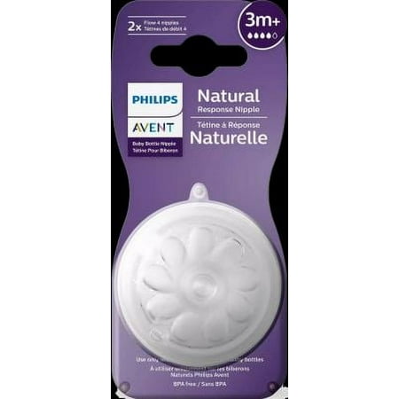 Philips Avent Natural Response Silicone Nipple Med Flow 4, 3M+, 2 Pack, SCY964/02