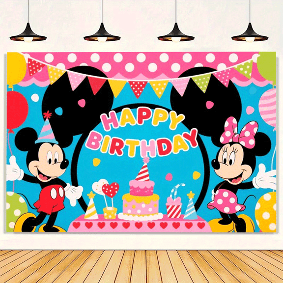 Mickey and Minnie cartoon-themed birthday flags, background flags, children's party decorations, photography, photo props, 150*100CM