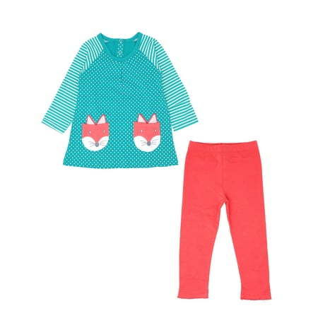 

Wrapables Girls Casual Print Cotton Dress Top with Leggings 4T Foxy