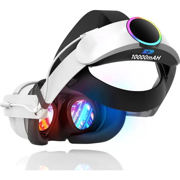 RGB Head Strap with Battery for Meta/Oculus Quest 3/Quest 3S, 10000mAh Battery Pack for Extended 8H of Playtime, Fast Charging VR Power, Adjustable Elite Strap Enhanced Support and Balance