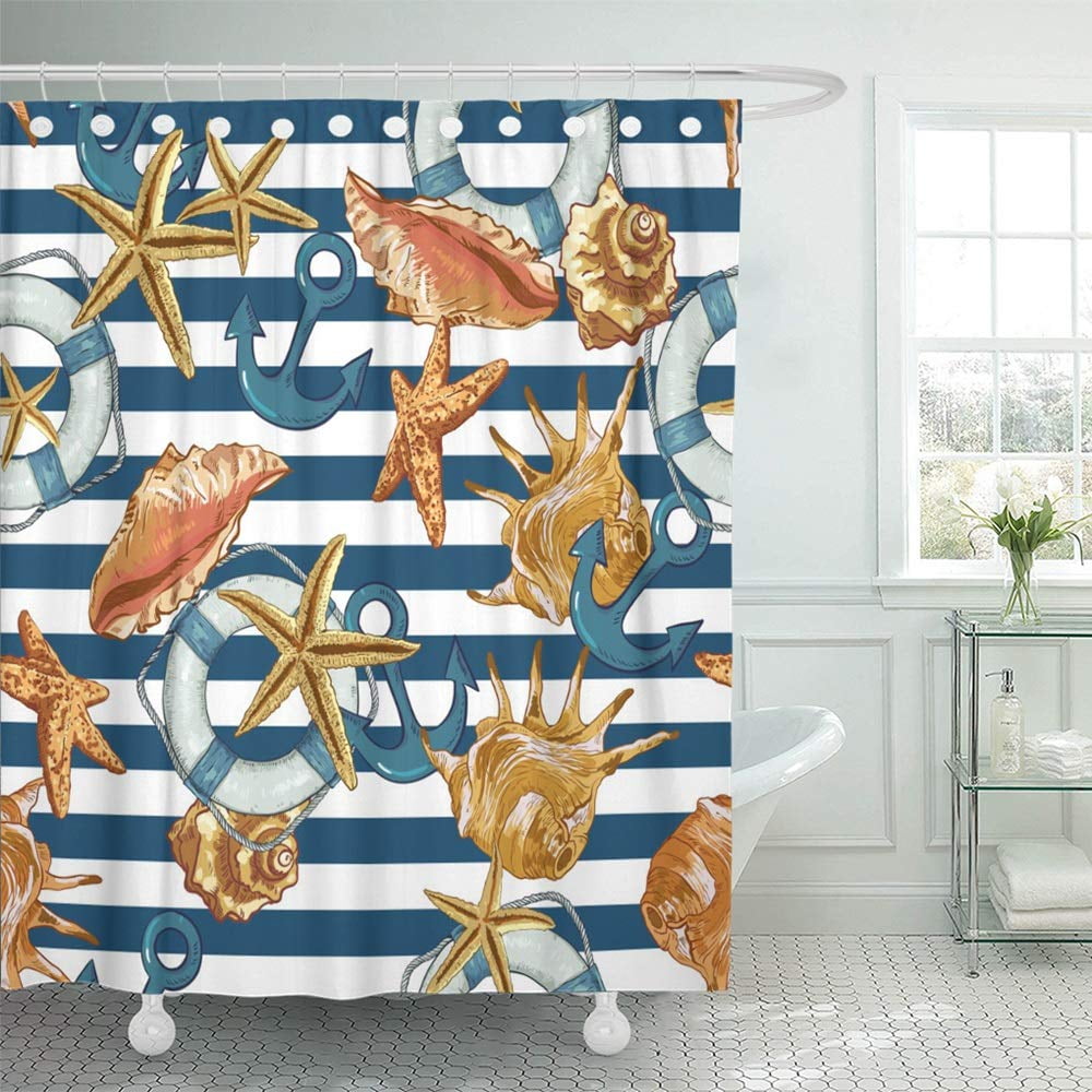 PKNMT Blue Nautical Summer with Sea Shells Anchor Lifeline on Striped