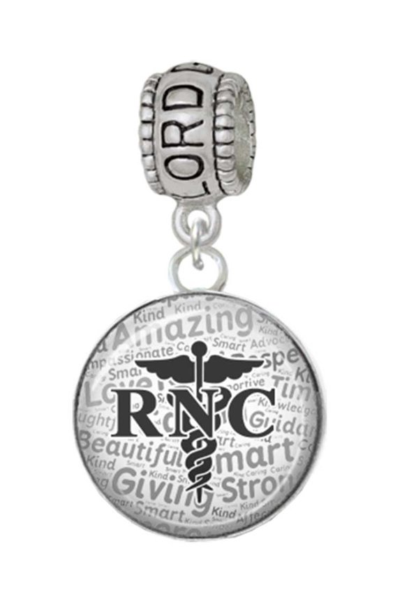 Silvertone Domed Black RNC Lord Guide Me Charm Bead