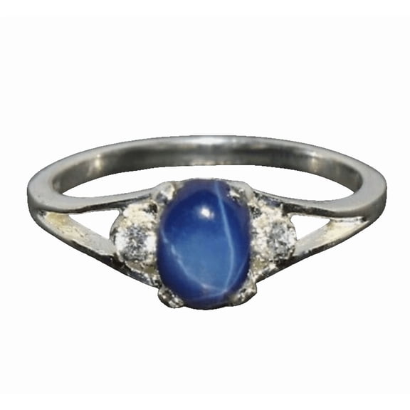 JewelryLoversZone 6 Ray Star Sapphire Ring 925 Sterling Silver, Handmade Oval Gemstone Jewelry Ideal for Special Occasions Silver 3