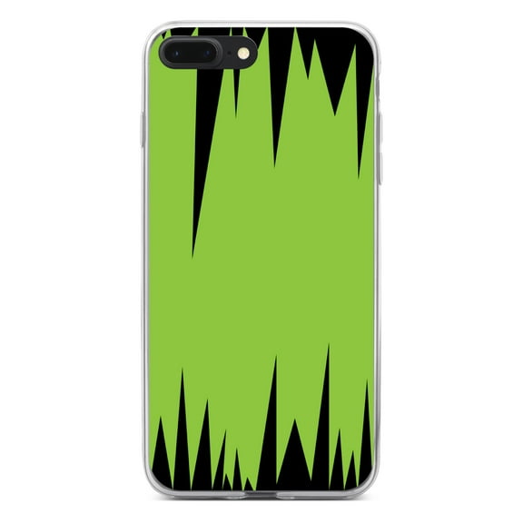 DistinctInk Clear Shockproof Hybrid Case for iPhone 7 PLUS / 8 PLUS (5.5" Screen) - TPU Bumper, Acrylic Back, Tempered Glass Screen Protector - Lime Green Black Spikes