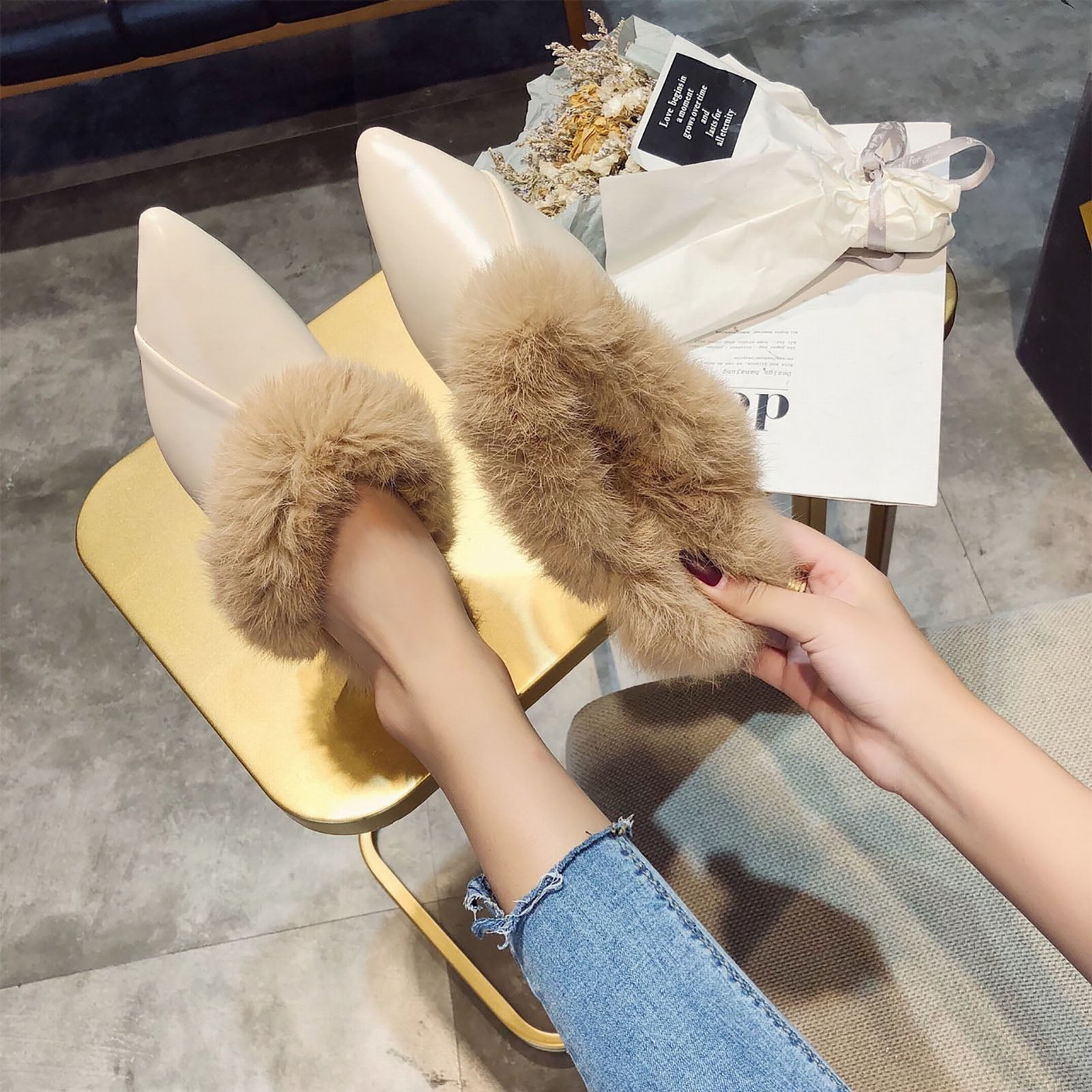 Details about   Women Faux Leather Flat Mules Pointed Toe Casual Slippers Beach Office Sandals