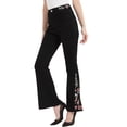 thumbnail image 3 of Womens Floral Daisy Embroidered Mid Rise Bell Bottom Flare Frayed Hem Jeans, 3 of 5