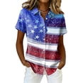 thumbnail image 2 of Women's Usa Short Sleeve T-Shirts 250 Years Anniversary Button Down Patriotic Flag Graphic Independence Day Tops, 2 of 5