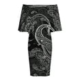 thumbnail image 5 of Paisley Pattern Women's Off The Shoulder Ruffles Summer Wedding Guest Loose Casual Party Beach Dress, 5 of 9