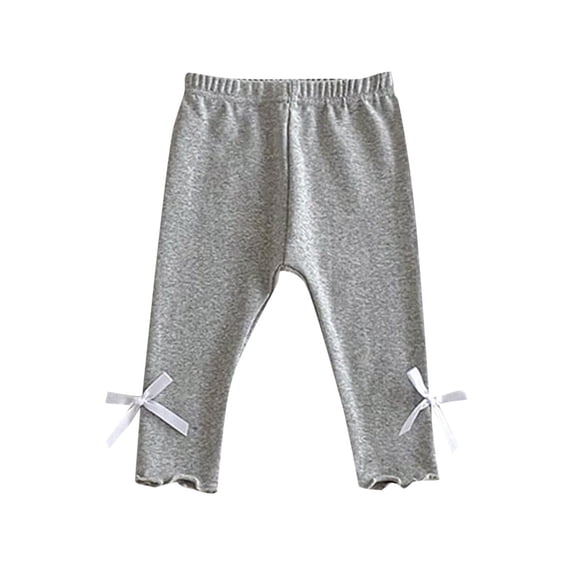 Lenpel Toddler Baby Girls' Leggings Cotton Elastic Waist Ruffle Hem Slim Pull on Pants Footless Tights Newborn Infant Clothes(Gray,2-3 Years)