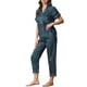 thumbnail image 4 of Conjunto de pijama de 2 piezas para mujer INSPIRE CHIC, camisa de satén de botones cortos con pantalones largos, talla L, azul, 4 of 6