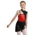 thumbnail image 4 of YEAHDOR Kids Girls Asymmetrical Shoulder Ballet Contemporary Dance Dress Shiny Sequins Contrast Color Dancewear A Red 8, 4 of 7