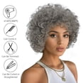 thumbnail image 3 of Peluca corta, rizada, afro, 30 cm, gris, disfraz de cosplay, 180 g, 3 of 3