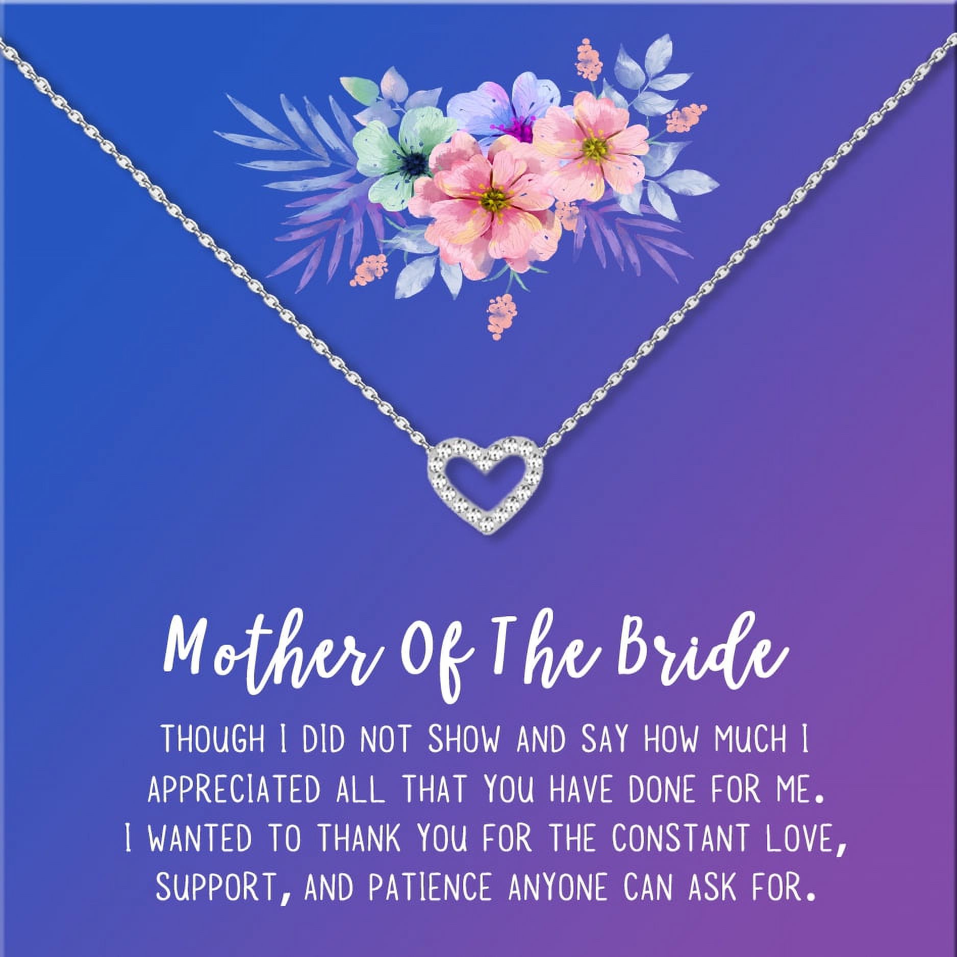 Mother of the Bride Mother's Day Gift, Jewelry Gift for Mother in Law, Necklace and Card Gift Set, Gift for Mom, Gift for Her, Jewelry for Mom, Thank you Gift [Silver Heart,Blue-Purple Gradient]