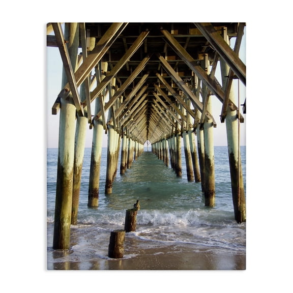 Stupell Industries Rustic Lodge Weathered Beach Pilons Ocean Waves Under Tall Dock Canvas Art, 16 x 20, by Jairo Rodriguez