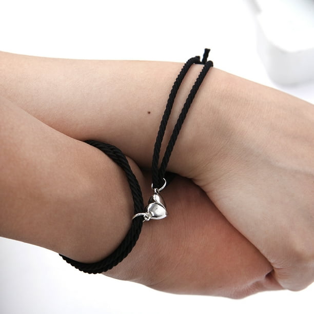 2 Pcs Heart Magnetic Bracelet Lovers Couple Matching Friendship Bracelets Rope Braided Distance Bracelet Kit Orange