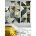 thumbnail image 3 of Rhombus Navy Blue Green Sheer Curtains 72 Inch Length 2 Panels Set, Geometric Modern Abstract Voile Window Treatment Rod Pocket Curtains Sheers Drapes for Bedroom/Living Room/Kitchen 52"x72"x2, 3 of 7