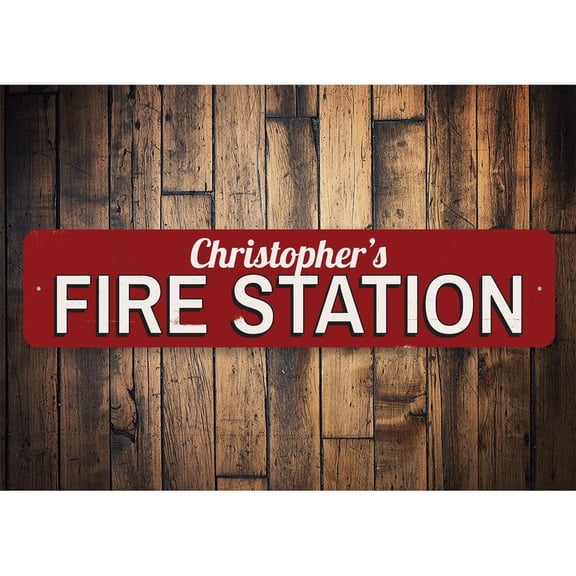 Fire Station Name Novelty Decor, Metal Wall Sign - 4x18 Inches