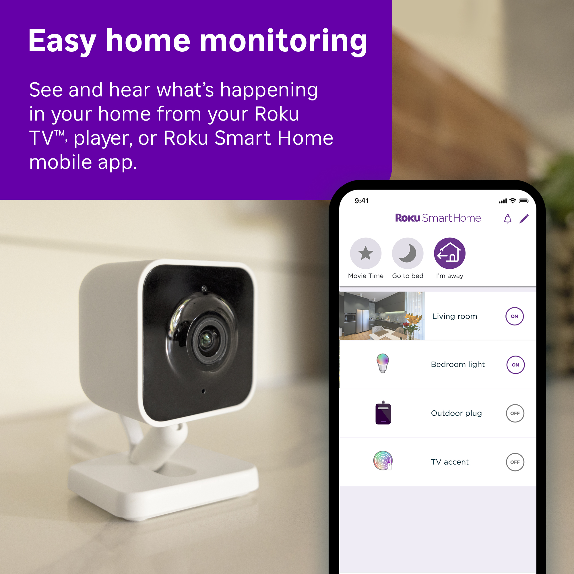 Roku Indoor Camera SE 1080p HD, 2-Pack, Wired, White photo 2