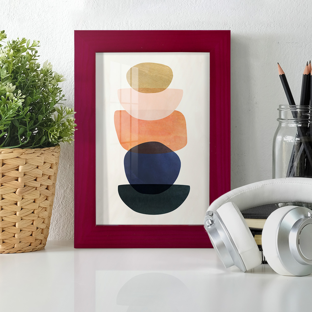 Mod Pods II -Framed Print w/glass-Cherry Red
