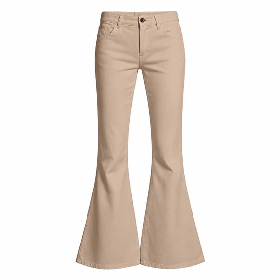 Wsysadlol Teen Pants For Girls Straight Leg Uniform Pants Empire Waist Solid Color Flare Trousers Trend Clothes 11-12 Years Khaki