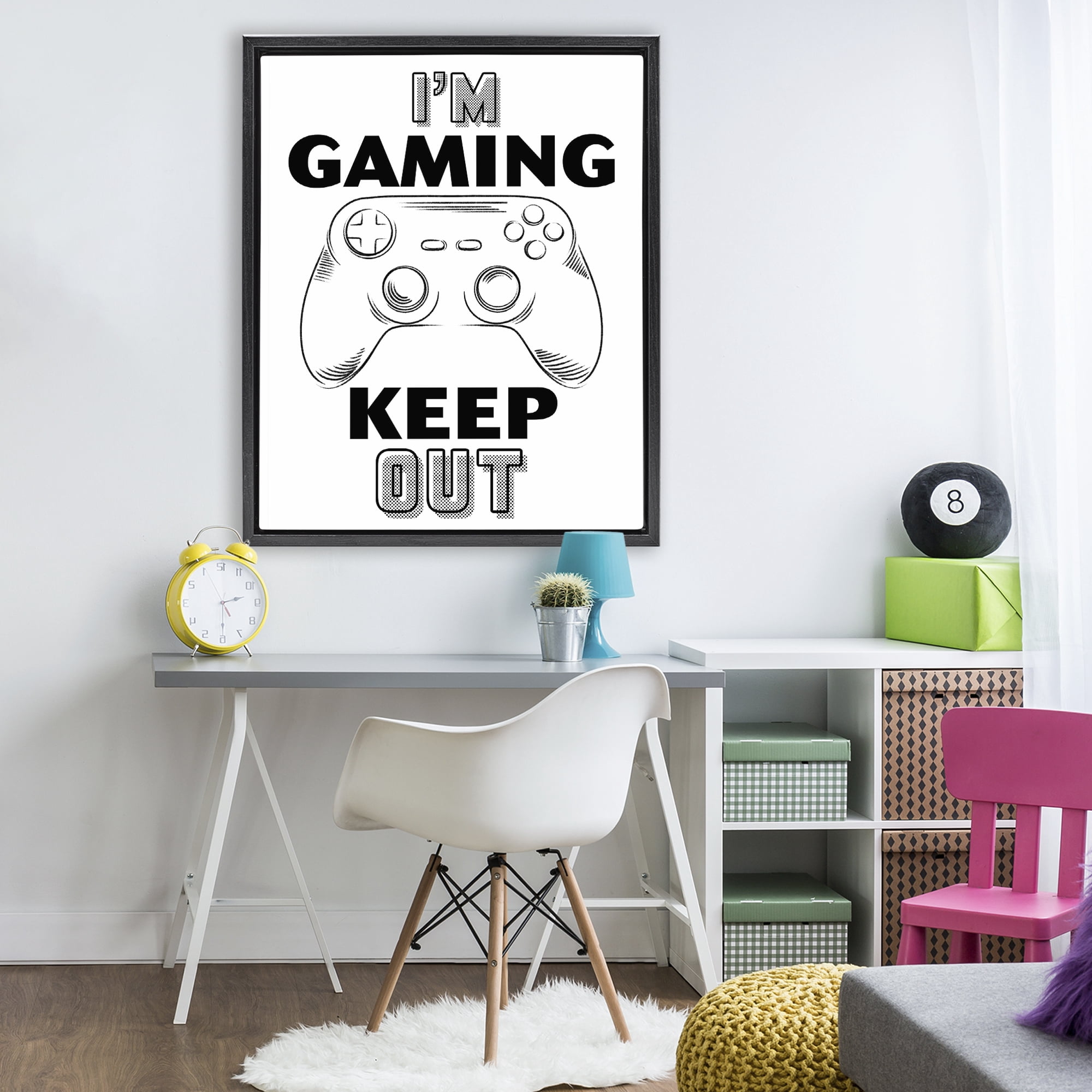 Stupell Industries Gaming Keep Out Black Framed Floater Canvas Wall Art, design by Marcus Prime