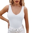 thumbnail image 1 of Gibobby Verano mujer sin mangas Sexy cuello en V profundo Color sólido camiseta sin mangas Casual Slim chaleco blusa(Blanco,XG), 1 of 5