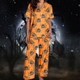 thumbnail image 1 of Lounge Sets for Women BWASD Cozy Satin Printed Pajama Set Short Sleeve Top and Pants Home Wear Sleepwear Halloween Autumn Holiday Night for Halloween Funny Gift Orange,XL, 1 of 5