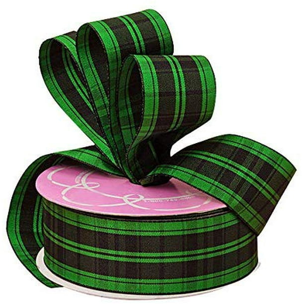 Green Plaid Christmas Wired Ribbon 1 1/2" x 25 Yards, Decor for
