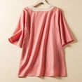 thumbnail image 4 of Wycnly Womens Tops Dressy Casual Loose Fit Irregular Side Slit Cotton Linen Fashion Pullover Shirts Summer Short Sleeve Round Neck Tops Leaves Print Blouse Pink m, 4 of 5