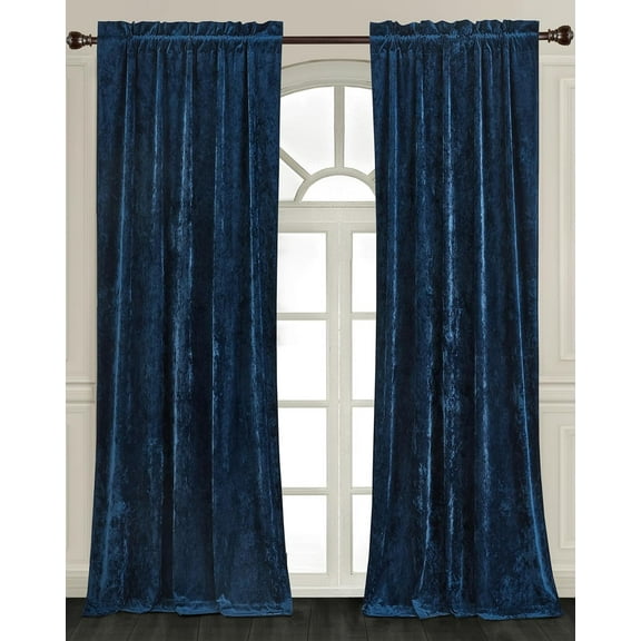 Chezmoi Collection Lux Navy Blue Crushed Velvet Curtains 2 Panel Set, Room Darkening Luxury Distressed Velvet Rod Pocket Window Drapes for Living Room Bedroom 50" W x 72" L