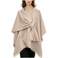 thumbnail image 3 of Fewfanhot Self Tie Fringe Wool Blend Poncho Cape, Open Front Warm Wrap Shawl Coat for Women Fall Winter, 3 of 7